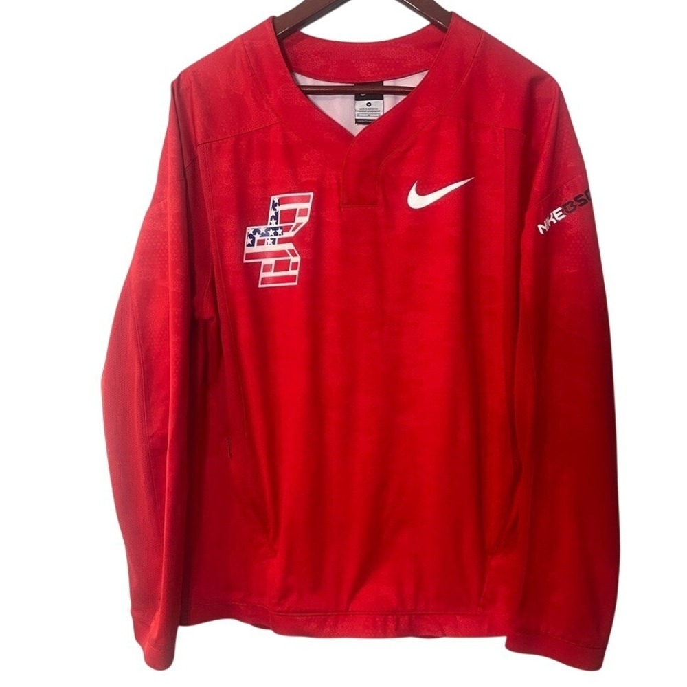 Nike Baseball Perfect Game Red Camo V-Neck Pullover Windbreaker Mens Medium‎